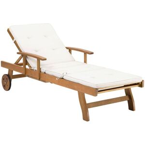 Beliani Garden Sun Lounger Light Acacia Wood with Off-White Cushion Outdoor Weather Resistant Reclining with Wheels Material:Acacia Wood - Publicité