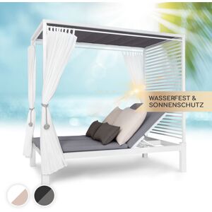 Blumfeldt Sunbed Transat Jardin Double, Bain de Soleil, Chaise Longue Exterieur avec Dossier Inclinable Réglable, Rideaux Pares Soleil et Auvent, Fauteuils avec Toit Ouvrant et Toile Hydrofuge (x2) - Blanc / Gris Moyen - Publicité