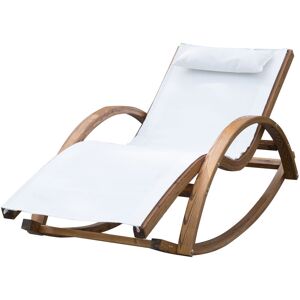 Outsunny Chaise longue fauteuil berçant à bascule transat bain de soleil rocking chair en bois charge 120 Kg blanc - Blanc - Publicité