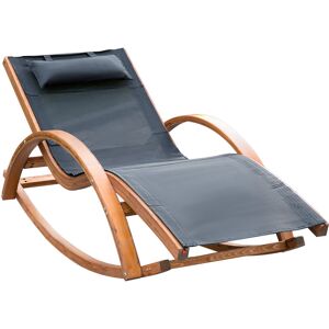 Outsunny - Chaise longue fauteuil berçant à bascule transat bain de soleil rocking chair en bois charge 120 Kg noir - Noir - Publicité