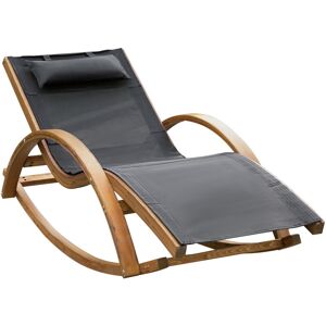 Outsunny - Chaise longue fauteuil berçant à bascule transat bain de soleil rocking chair en bois charge 120 Kg gris - Gris - Publicité