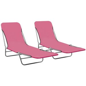 Vidaxl - Chaises longues pliables 2 pcs Acier et tissu Rose - Publicité