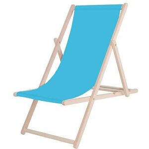 SPRINGOS Chaise longue pliante, en bois avec tissu bleu. - blu - Publicité