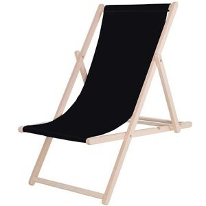 SPRINGOS Chaise longue pliante en bois avec tissu noir - nero - Publicité