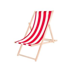 SPRINGOS Chaise longue pliante en bois avec tissu rouge et blanc. - multicolore - Publicité