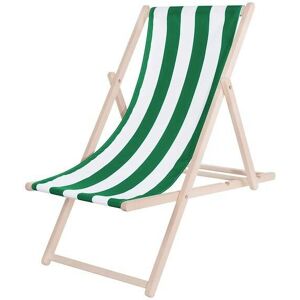 SPRINGOS Chaise longue pliante, en bois avec un tissu à rayures blanches et vertes. - multicolore - Publicité