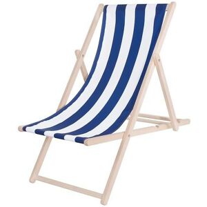 SPRINGOS Chaise longue pliante en bois avec un tissu à rayures bleu et blanc. - multicolore - Publicité