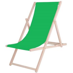 SPRINGOS Chaise longue pliante en bois avec un tissu vert. Publicité