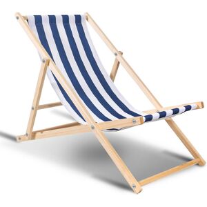 Swanew - Chaise longue pliante en bois Chaise de plage 3 positions Chilienne transat jardin exterieur Bleu blanc - Publicité