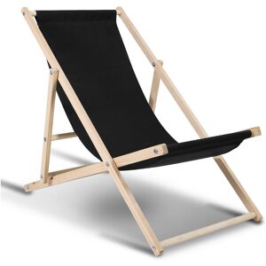 Swanew - Chaise longue pliante en bois Chaise de plage 3 positions Chilienne transat jardin exterieur noir - Publicité