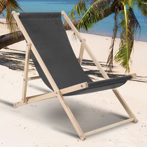 Swanew - Chaise longue pliante en bois Chaise de plage 3 positions Chilienne transat jardin exterieur Gris - Publicité