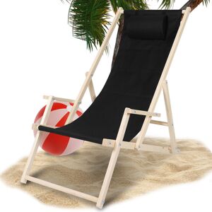 VINGO Chaise longue pliante en bois Chaise de plage 3 positions Chilienne transat jardin exterieur noir Avec mains courantes - noir - Publicité