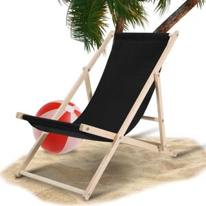 VINGO Chaise longue pliante en bois Chaise de plage 3 positions Chilienne transat jardin exterieur noir - noir - Publicité