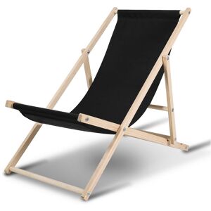 Einfeben - Chaise longue pliante en bois Chaise de plage 3 positions Chilienne transat jardin exterieur noir - noir - Publicité