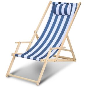 Einfeben - Chaise longue pliante en bois Chaise de plage 3 positions Chilienne transat jardin exterieur Bleu blanc Avec mains courantes - bleu blanc - Publicité