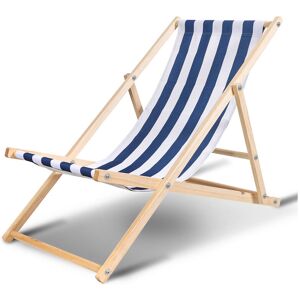 Einfeben - Chaise longue pliante en bois Chaise de plage 3 positions Chilienne transat jardin exterieur Bleu blanc - bleu blanc - Publicité