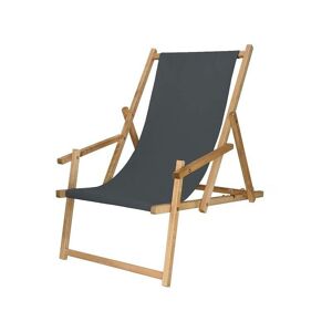 SPRINGOS Chaise longue pliante en bois traité, couleur graphite, avec accoudoirs. - grafite - Publicité