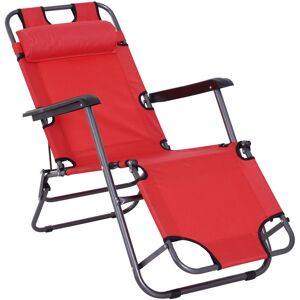 Outsunny - Chaise longue inclinable transat bain de soleil 2 en 1 pliant têtière amovible charge max. 136 Kg toile oxford facile d'entretien rouge - Rouge - Publicité