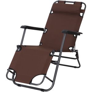 Outsunny - Chaise longue inclinable transat bain de soleil 2 en 1 pliant têtière amovible charge max. 136 Kg toile oxford facile d'entretien marron - Marron - Publicité