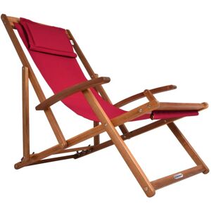 Casaria - Chaise longue pliante en bois Chaise de plage 3 positions Chilienne transat jardin exterieur Rouge - Publicité