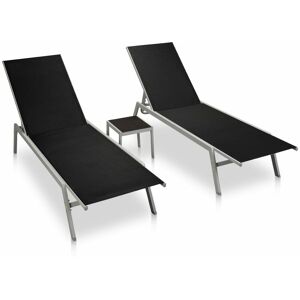 Vidaxl - Chaises longues 2 pcs avec table Acier et textilène Noir - Publicité