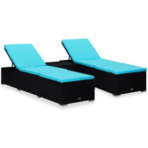 Vidaxl - Chaises longues de jardin table à thé 3 pcs Résine tressée Noir - Publicité