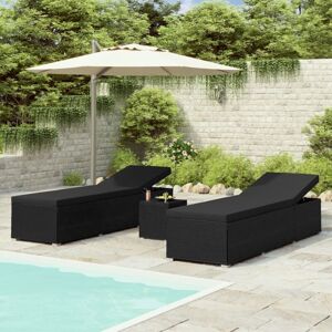 Vidaxl - Chaises longues de jardin table à thé 3 pcs Résine tressée Noir - Publicité