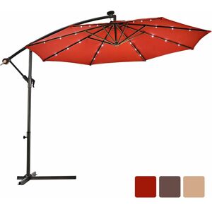 Costway - 3M Parasol Déporté Excentré avec 24 led Lampe Solaire Fait en Polyester Inperméable 8 Baleines en Fer-Hauteur 250CM pour Jardin, Cour - Publicité