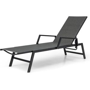 Bain de Soleil en Rotin pe, Chaise Longue d'Extérieur avec Cadre Métallique et Galvanisé, Fauteuil Inclinable avec Dossier Réglable à 5 Positions, pour Terrasse, Piscine, Jardin, Marron - Costway - Publicité