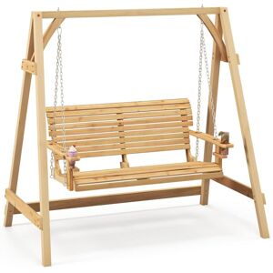 Balancelle de Jardin en Bois 2 Places avec Porte-gobelets et Accoudoirs, Balancelle Exterieur Charge 240KG avec Chaîne Métallique et Structure en Forme a, pour Jardin Cour - Costway - Publicité