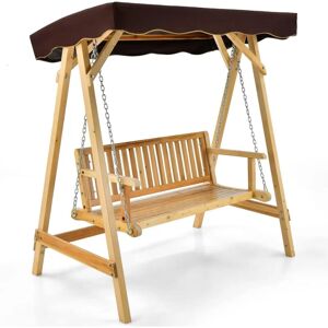 Balancelle de Jardin en Bois 2 Places avec Toit Inclinable Imperméable, Balancelle Exterieur Charge 240KG avec Chaîne Métallique et Structure en Forme a, pour Jardin Véranda Cour - Costway - Publicité