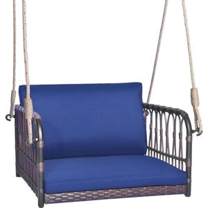 Balançoire de Jardin avec Cadre en Métal et en Rotin pe, Balancelle de Porche Tissée en Osier 1 Place avec Coussins, Banc Suspendu avec 2 Cordes de Suspension, Charge 180 KG(78 x 62 x 38 cm) - Costway - Publicité