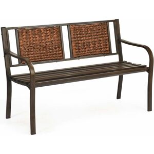 Banc de Jardin 2-3 Places avec Dossier en Rotin et Accoudoirs Cadre en Fer Charge 228 kg Cour Pelouse Distance le Sol 43 cm - Costway - Publicité