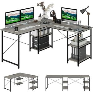 Costway - Bureau d'Angle - 151 x 151 x 75 cm - Ajustable à Bureau Droit,4 Etagère de Rangement,Grand Table pour 2 Personnes Gris - Publicité