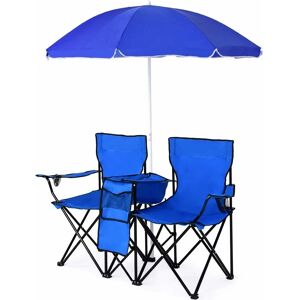 COSTWAY Chaise de Camping Pliante 2 Places en pvc avec Poche Isotherme,Porte-gobelet, Parasol, Accoudoirs Rembourré Portable 113 kg pour Randonnée, Plage, - Publicité