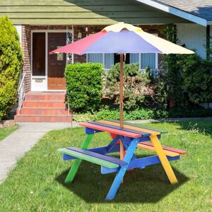 Costway - Table Pique-nique avec Parasol Amovible en Bois de Sapin 79 x 71 x 52,5 CM/Ensemble Table et Bancs de Jardin pour Enfants 4 Sièges pour - Publicité