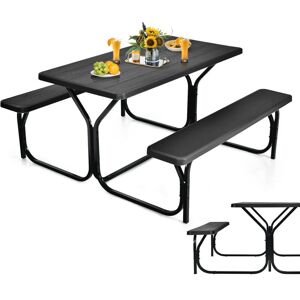 Ensemble Table et Bancs de Pique-Nique avec Cadre en Métal, Ensemble de Jardin Surface Imperméable Banc Charge 200KG Table 150KG pour 4 à 6 Personnes, pour Jardin Piscine (Noir) - Costway - Publicité