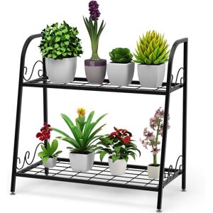 COSTWAY Etagère de Plantes à 2 Etages en Métal en Forme d'Echelle Intérieur/Extérieur avec Pied Réglable pour Jardin Balcon Salon - Publicité