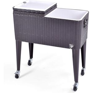 Costway - Glacière 76L à roulettes (2 Verrouillables), Chariot Frigorifique Extérieur Garder au Froid 36h, Bar Mobile pour Jardin, Terrasse, Piscine, 83 x 48 x 87 cm, Marron Foncé - Publicité