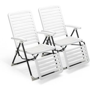 Costway - Lot de 2 Chaise Longue Inclinable avec Dossier Réglable à 7 Positions, Fauteuil de Jardin Pliante en pp Résistant, Bain de Soleil pour - Publicité