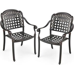 Costway - Lot de 2 Chaises de Jardin en Fonte d'Aluminium, Chaises de Biatro avec Accoudoirs, Chaise Salon de Jardin Empilable, pour Terrasse, Balcon, Cour(Bronze, en Damier) - Publicité