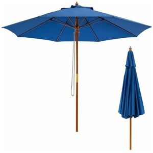 Parasol de Jardin Pliable 2,9M avec Mécanisme de Poulie à Corde Poteau en Bois 8 Baleines en Fibre de Verre pour Cour, Bleu - Costway - Publicité