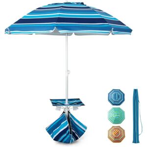 COSTWAY Parasol Jardin Inclinable 192cm avec Table Porte-gobelet et Sac de Sable Détachable 23KG Sac de Transport pour Plage Bleu Marine - Publicité