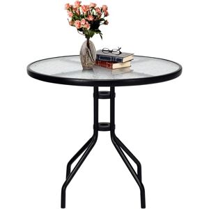 Table de Jardin Ronde en Verre Trempé 70 cm, Table Basse de Patio avec Cadre en Métal Robuste et Trou pour Parasol, Table à Manger d'Extérieur pour Jardin Balcon Cour, Noir - Costway - Publicité