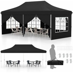 Costway - Tonnelle de Jardin 3x6M avec 6 Parois Latérales Amovibles, Tente de Reception Escamotable avec Sac de Transport Protection Solaire Tonnelle Instantanée pour Fête Mariage bbq (Noir) - Publicité