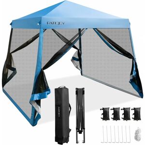 COSTWAY Tonnelle Pliante 3 m x 3 m Imperméable Protection UV/Tente Réglable en Hauteur avec Parois en Maille Sac de Transport pour Patio, Camping (Bleu) - Publicité