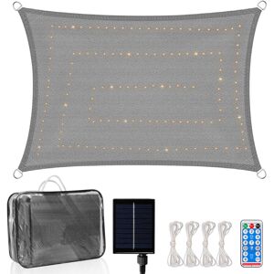 Einfeben - Voile d'ombrage Rectangulaire 150LEDs solaires 3x2M Hydrofuge Auvent Extérieur Soleil imperméable Anti-UV pour Jardin Terrasse + - Publicité