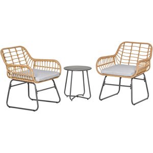 Ensemble bistro de jardin 2 places 3 pièces style exotique 2 fauteuils + table basse résine tressée beige acier époxy gris - Outsunny - Publicité