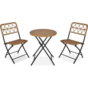 Outsunny Ensemble bistro de jardin 3 pièces pliantes style cosy 2 chaises + table résine tressée beige acier époxy noir - Publicité