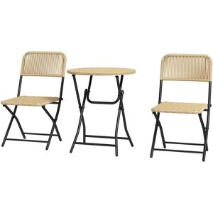 Outsunny Ensemble bistro de jardin 3 pièces pliantes style cosy 2 chaises + table acier époxy noir résine tressée beige - Beige - Publicité